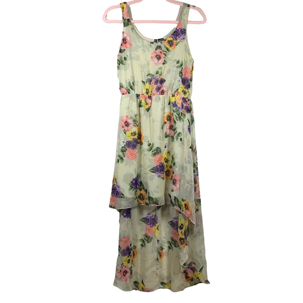 LOVE CHELSEY Sleeveless Beige Colorful Floral High Low Mini Dress Small